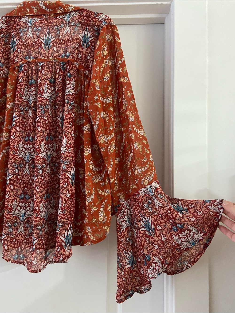 Umgee Rust Floral Button-Down Bell Sleeve Top - Picture 8 of 8